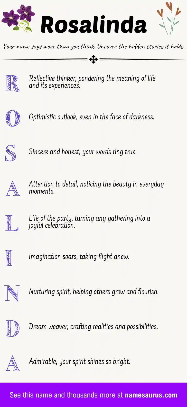 Acrostic poem about Rosalinda.