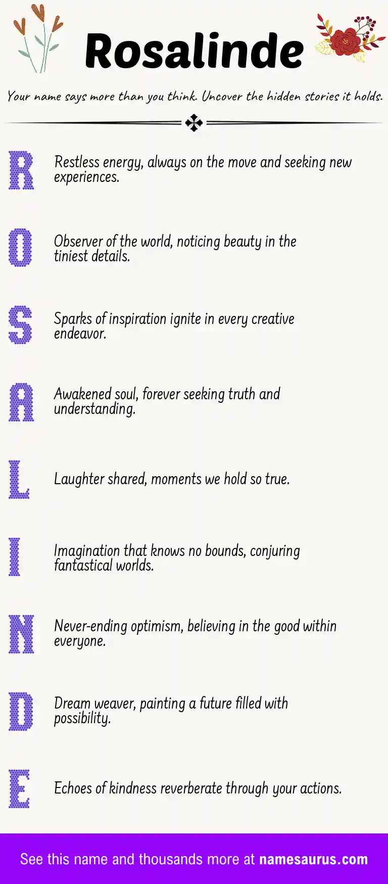 Acrostic poem about Rosalinde.