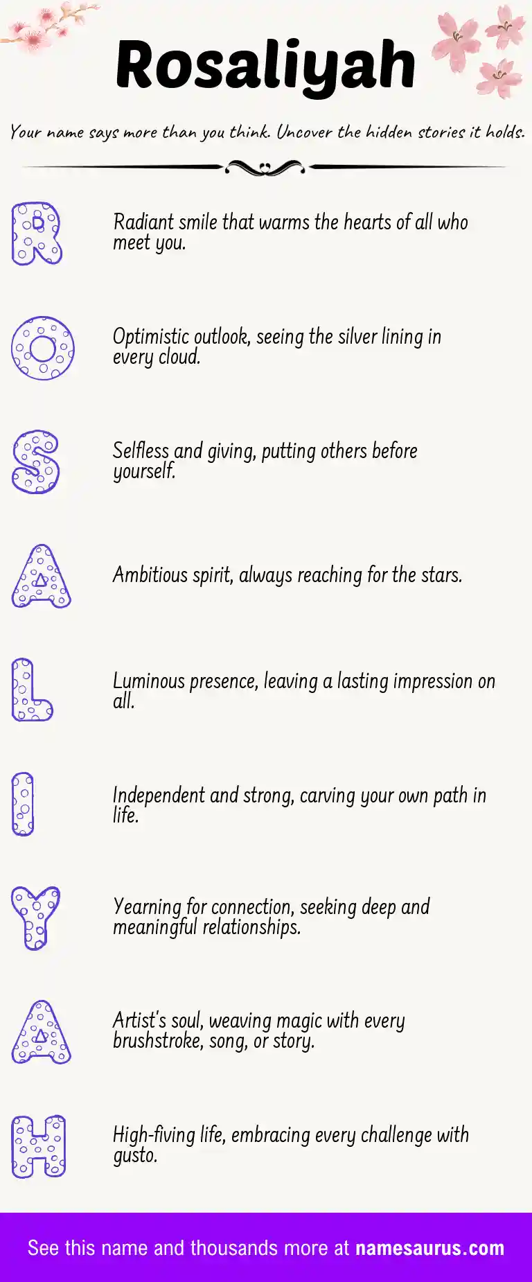 Acrostic poem about Rosaliyah.