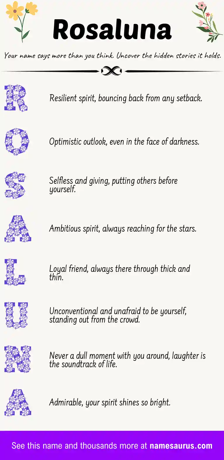 Acrostic poem about Rosaluna.