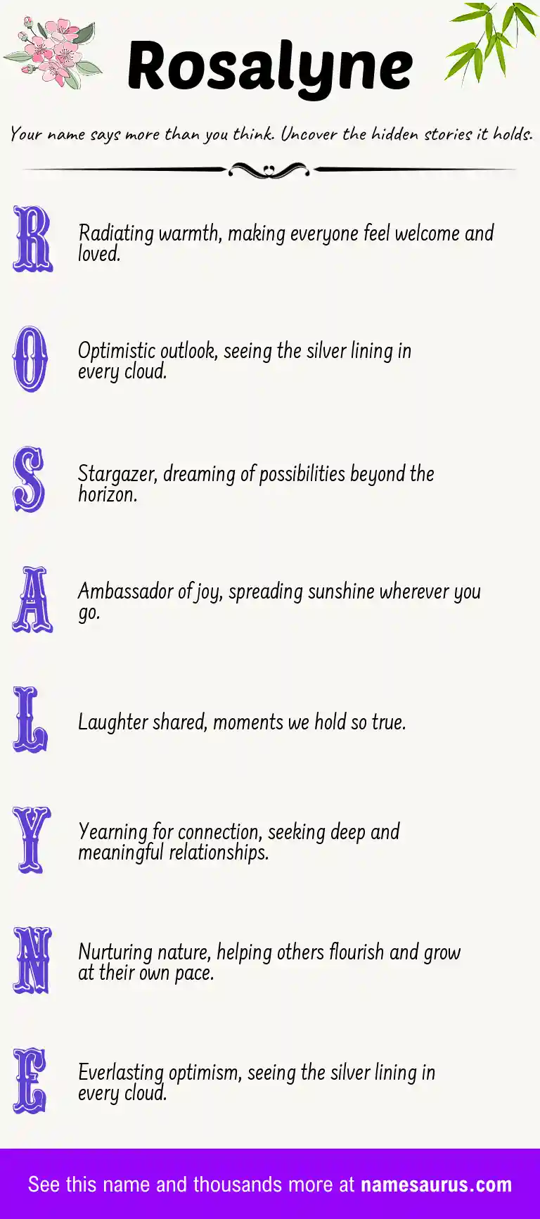 Acrostic poem about Rosalyne.