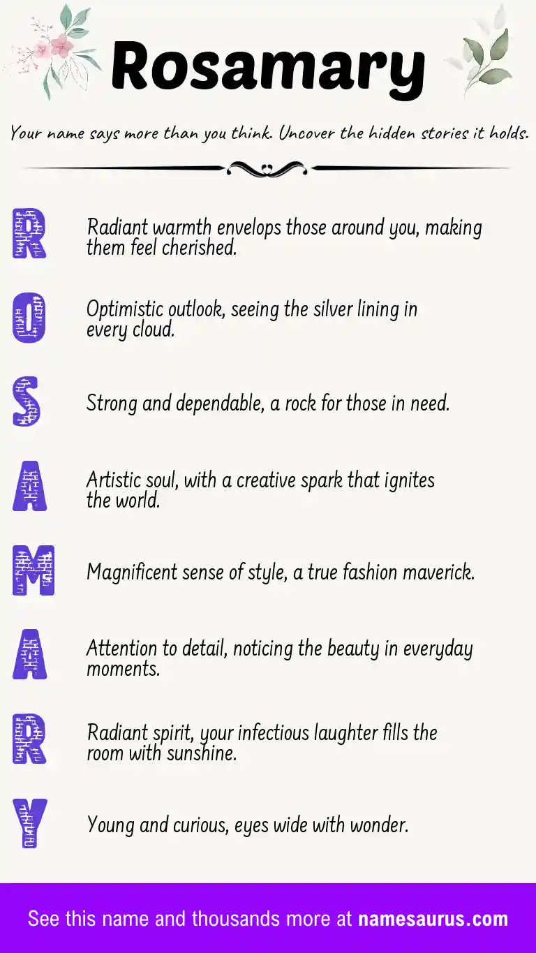 Acrostic poem about Rosamary.