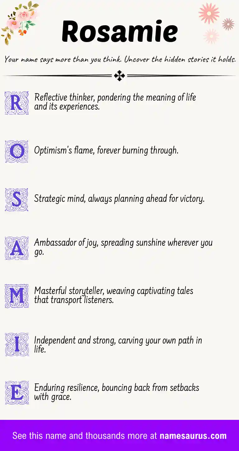 Acrostic poem about Rosamie.