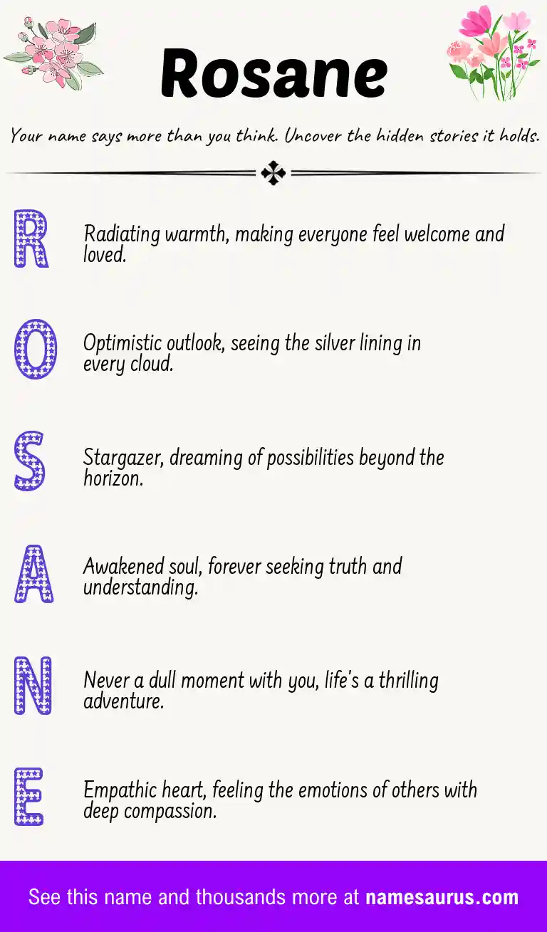 Acrostic poem about Rosane.
