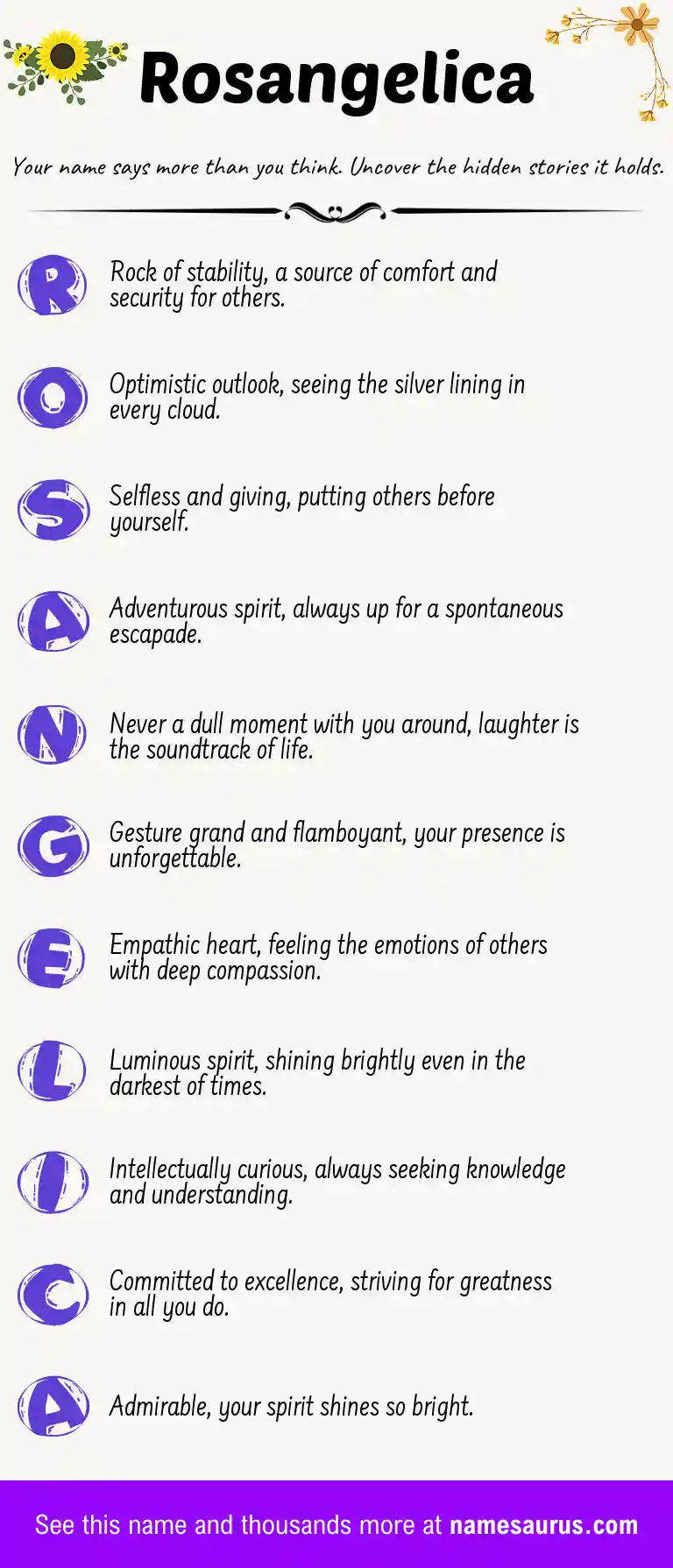 Acrostic poem about Rosangelica.