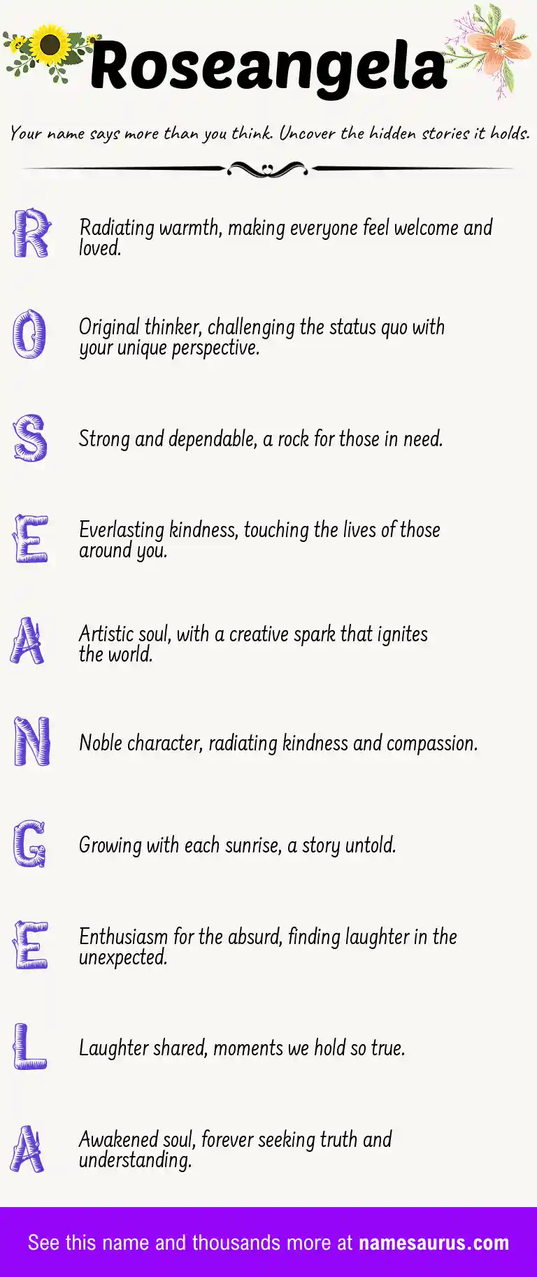Acrostic poem about Roseangela.