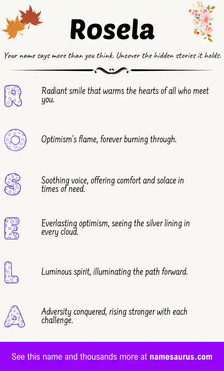 Acrostic poem about Rosela.
