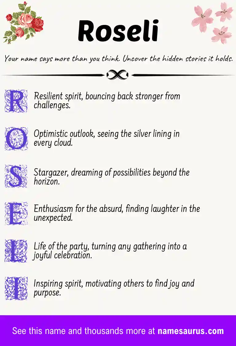 Acrostic poem about Roseli.