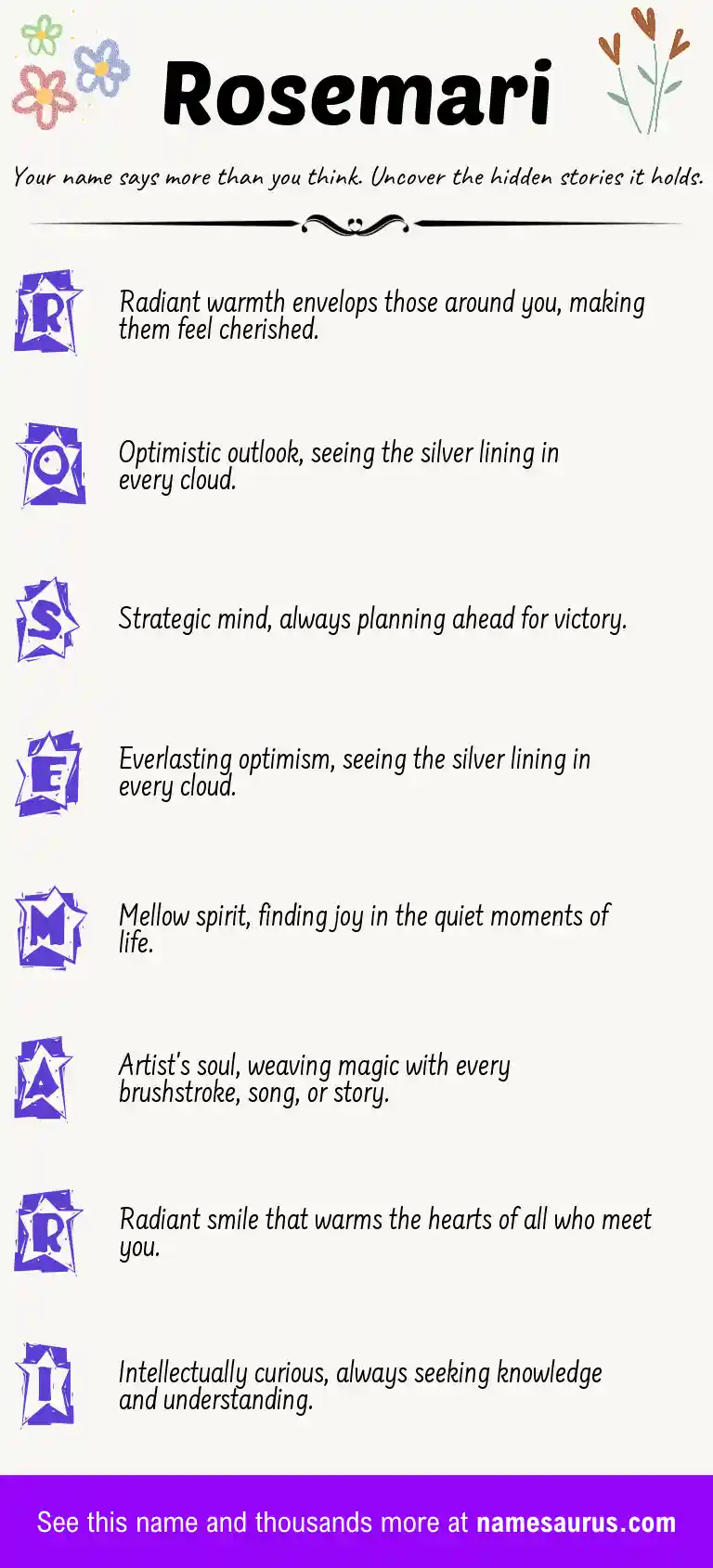 Acrostic poem about Rosemari.