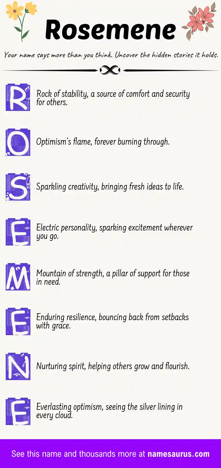 Acrostic poem about Rosemene.
