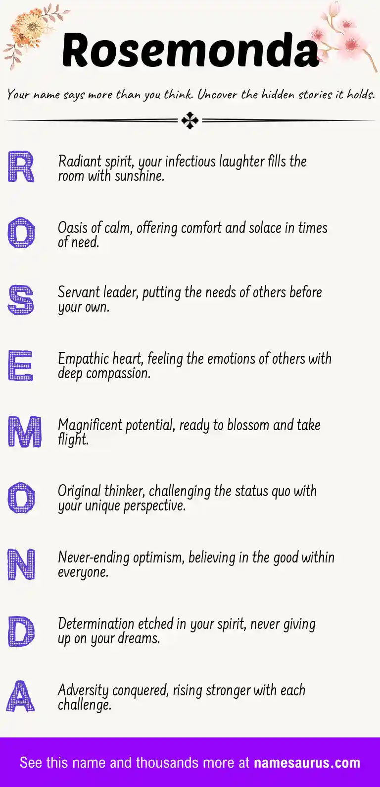Acrostic poem about Rosemonda.