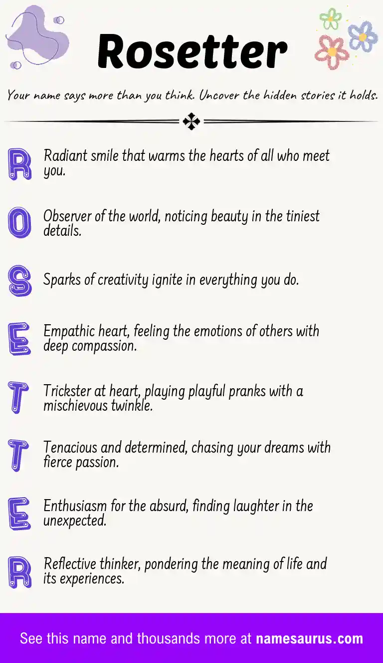 Acrostic poem about Rosetter.