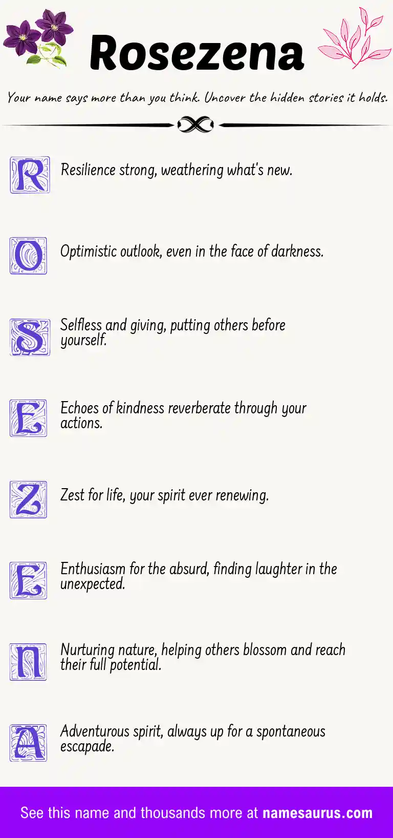 Acrostic poem about Rosezena.