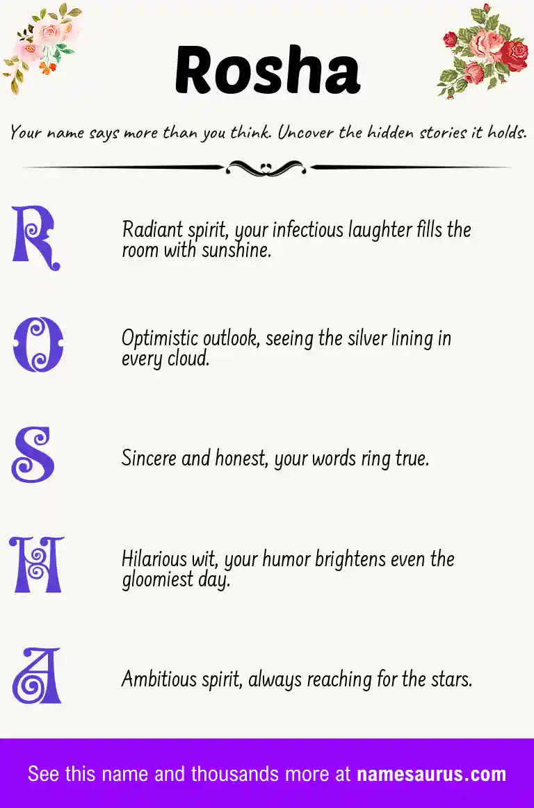 Acrostic poem about Rosha.