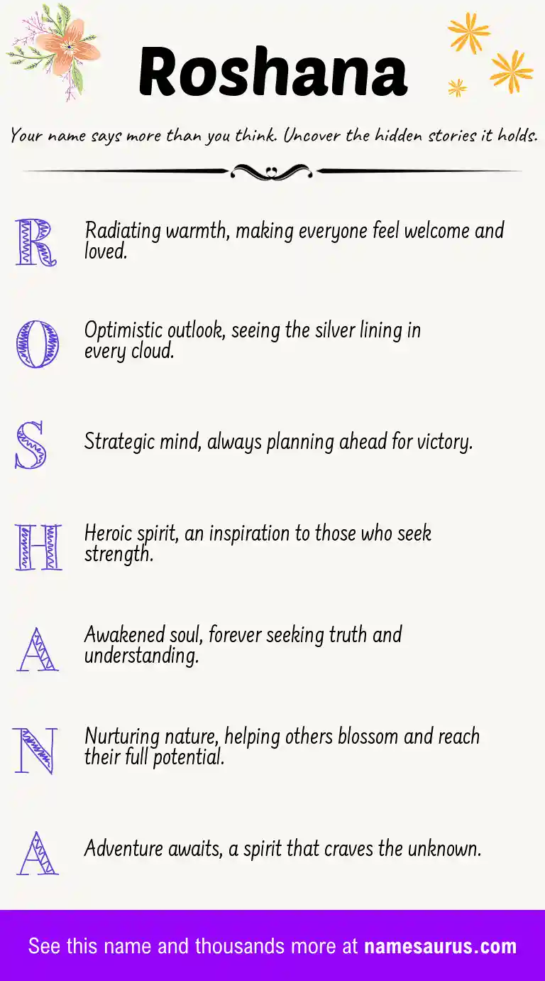 Acrostic poem about Roshana.