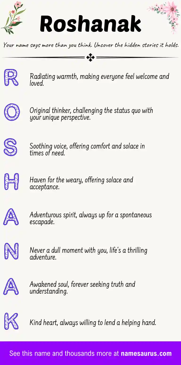 Acrostic poem about Roshanak.