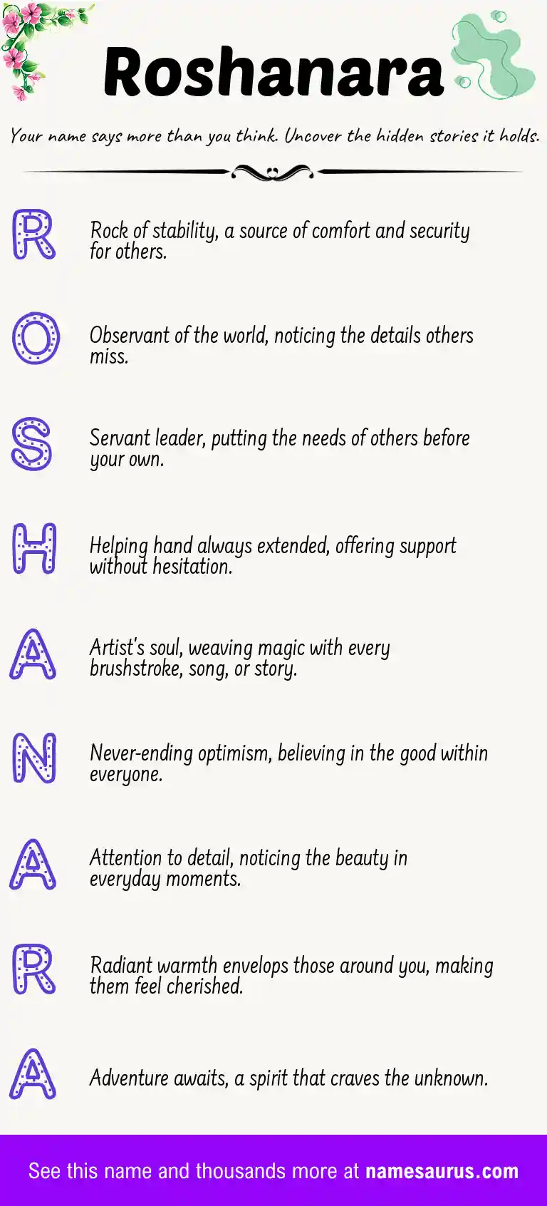Acrostic poem about Roshanara.