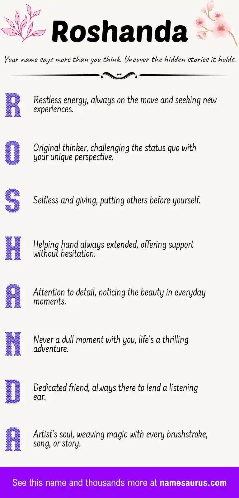 Acrostic poem about Roshanda.