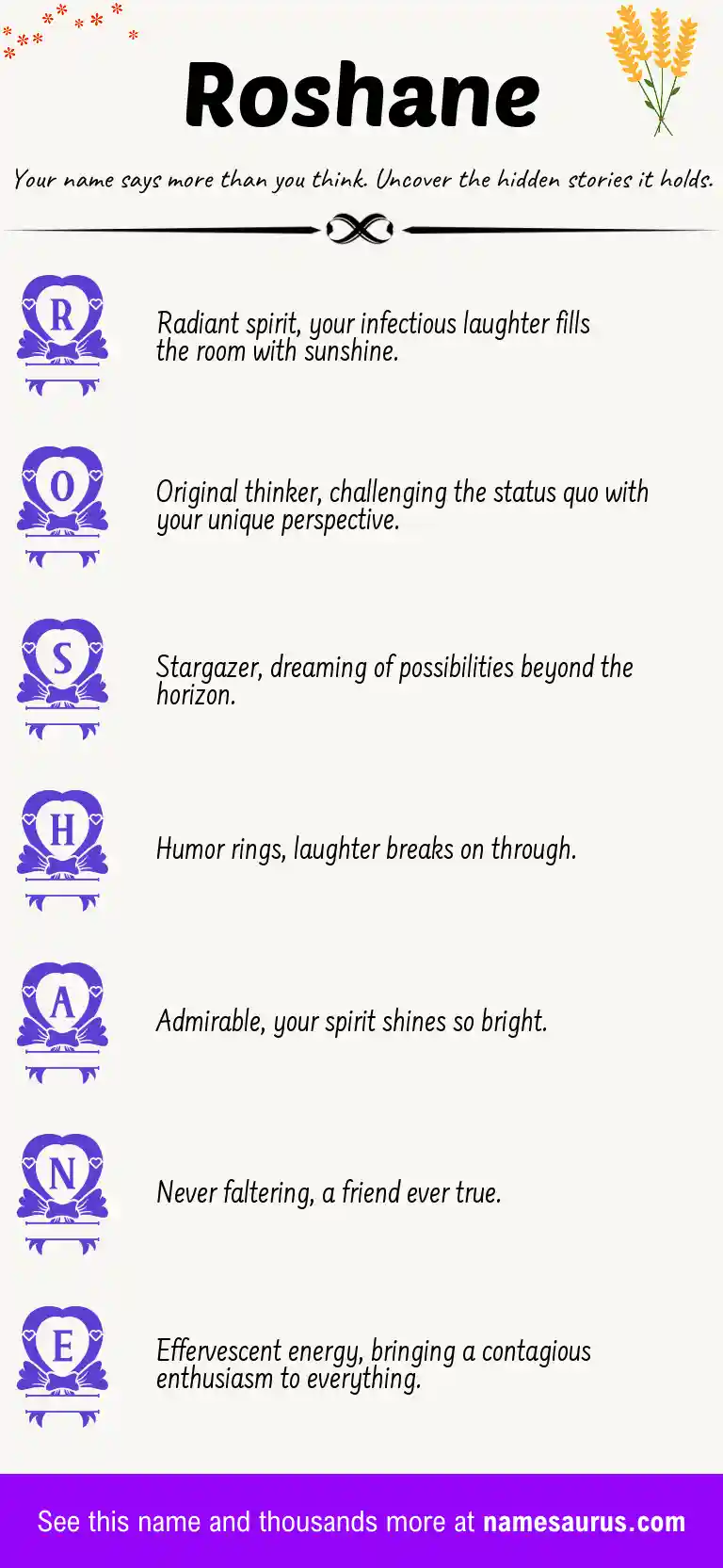 Acrostic poem about Roshane.
