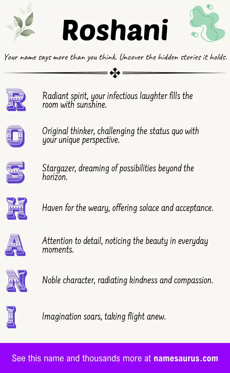Acrostic poem about Roshani.