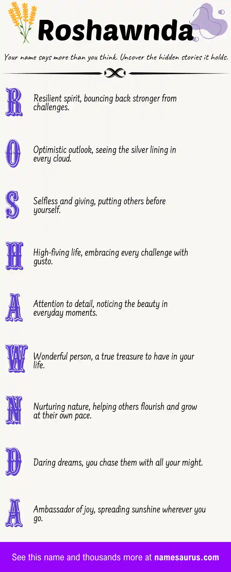 Acrostic poem about Roshawnda.