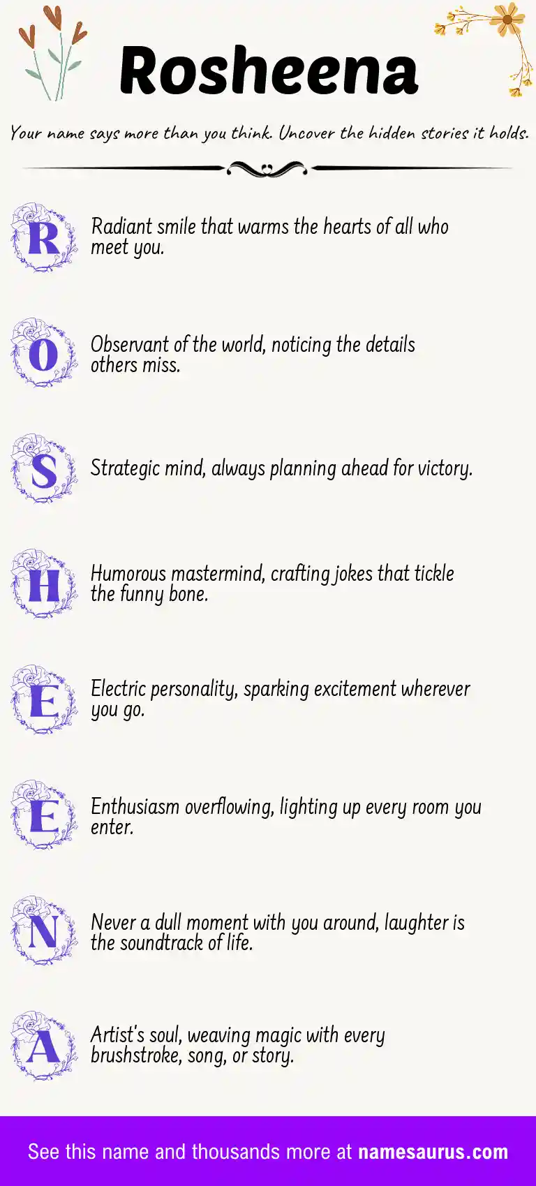 Acrostic poem about Rosheena.