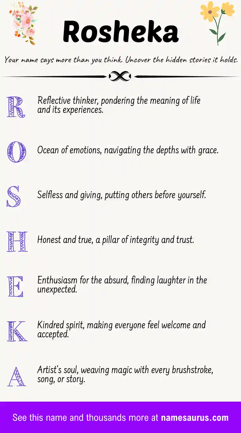 Acrostic poem about Rosheka.
