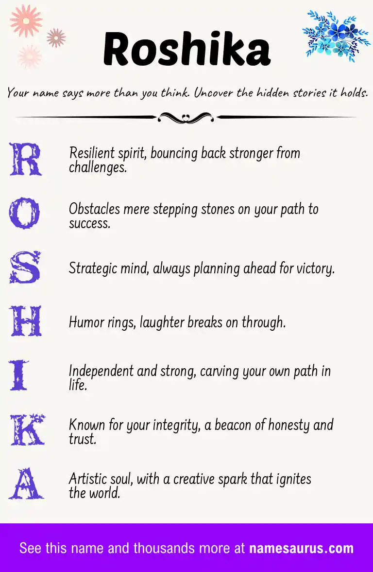 Acrostic poem about Roshika.
