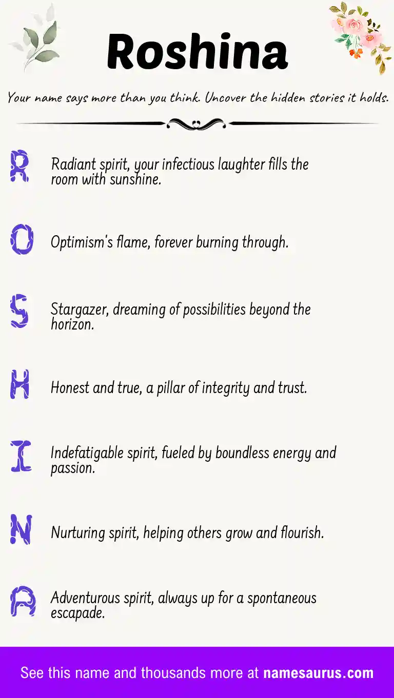 Acrostic poem about Roshina.