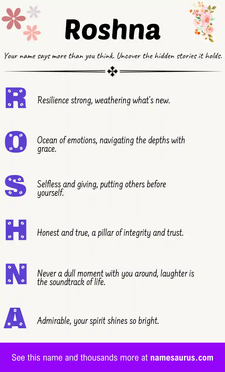 Acrostic poem about Roshna.