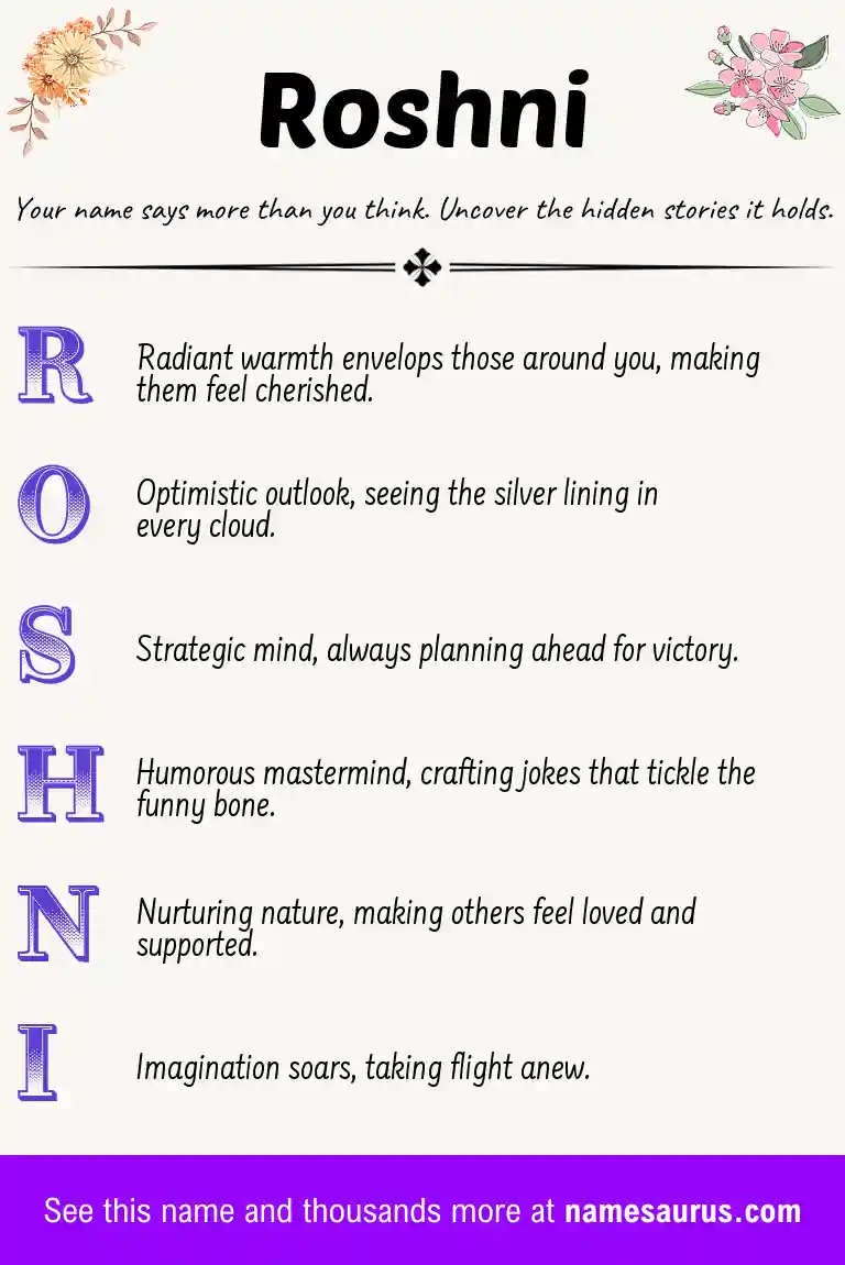 Acrostic poem about Roshni.