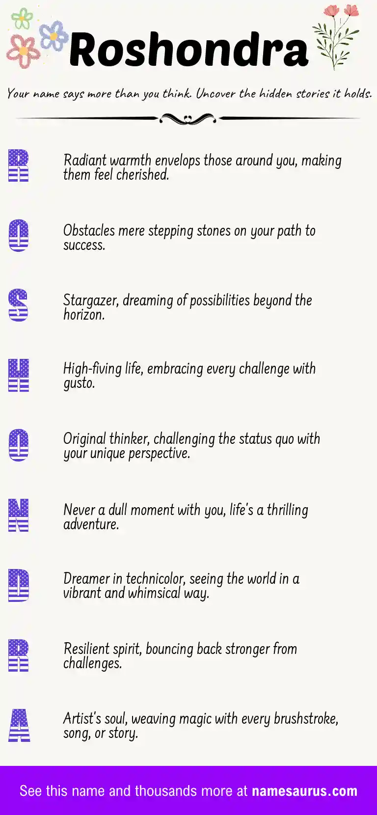 Acrostic poem about Roshondra.