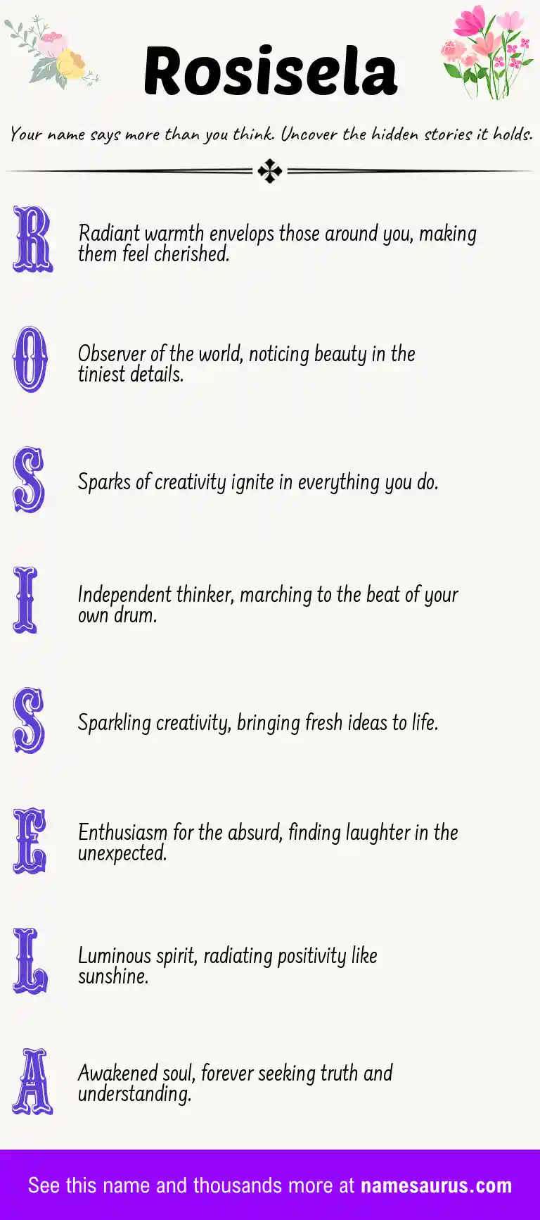 Acrostic poem about Rosisela.