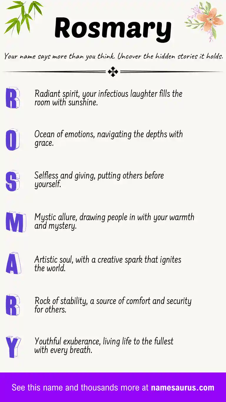 Acrostic poem about Rosmary.