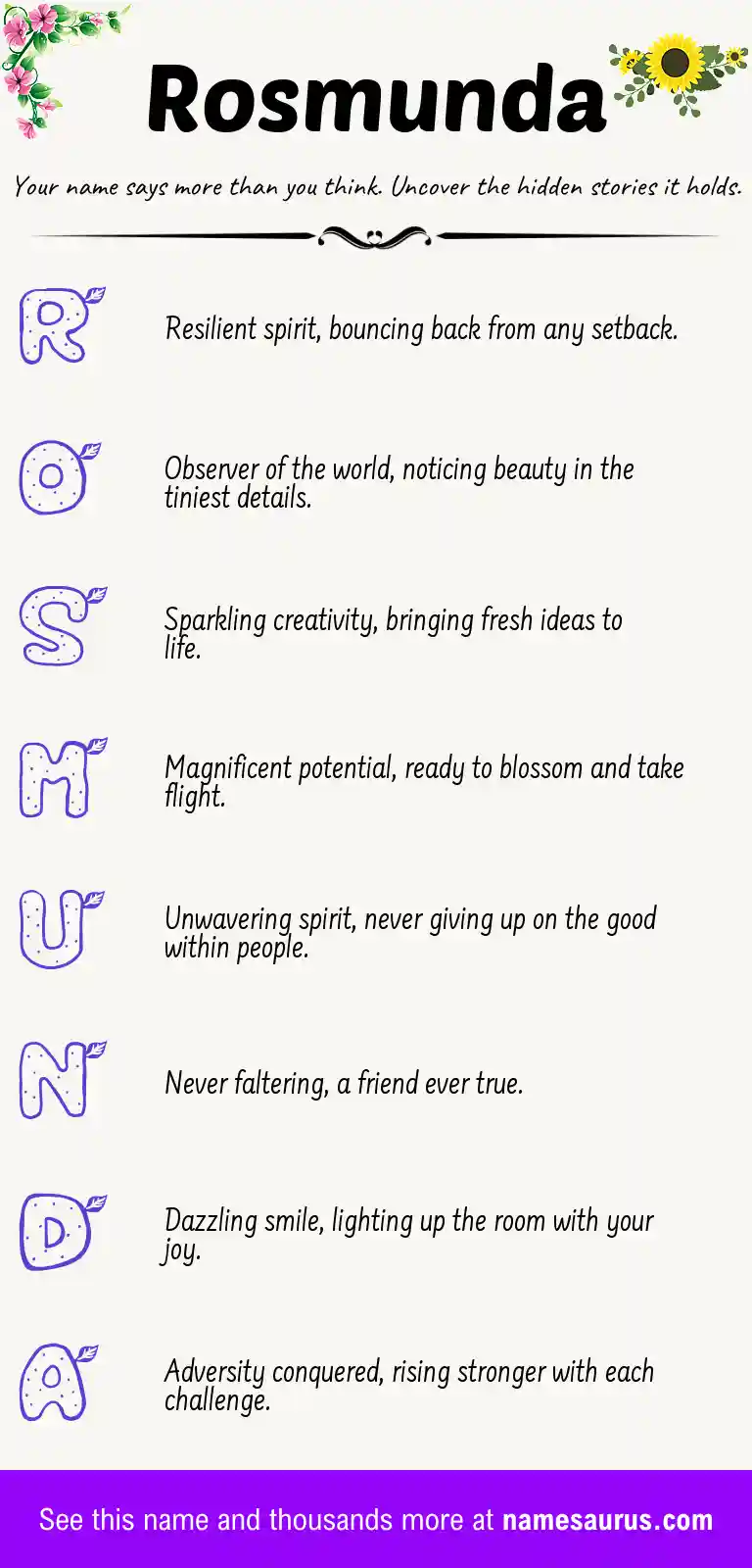 Acrostic poem about Rosmunda.