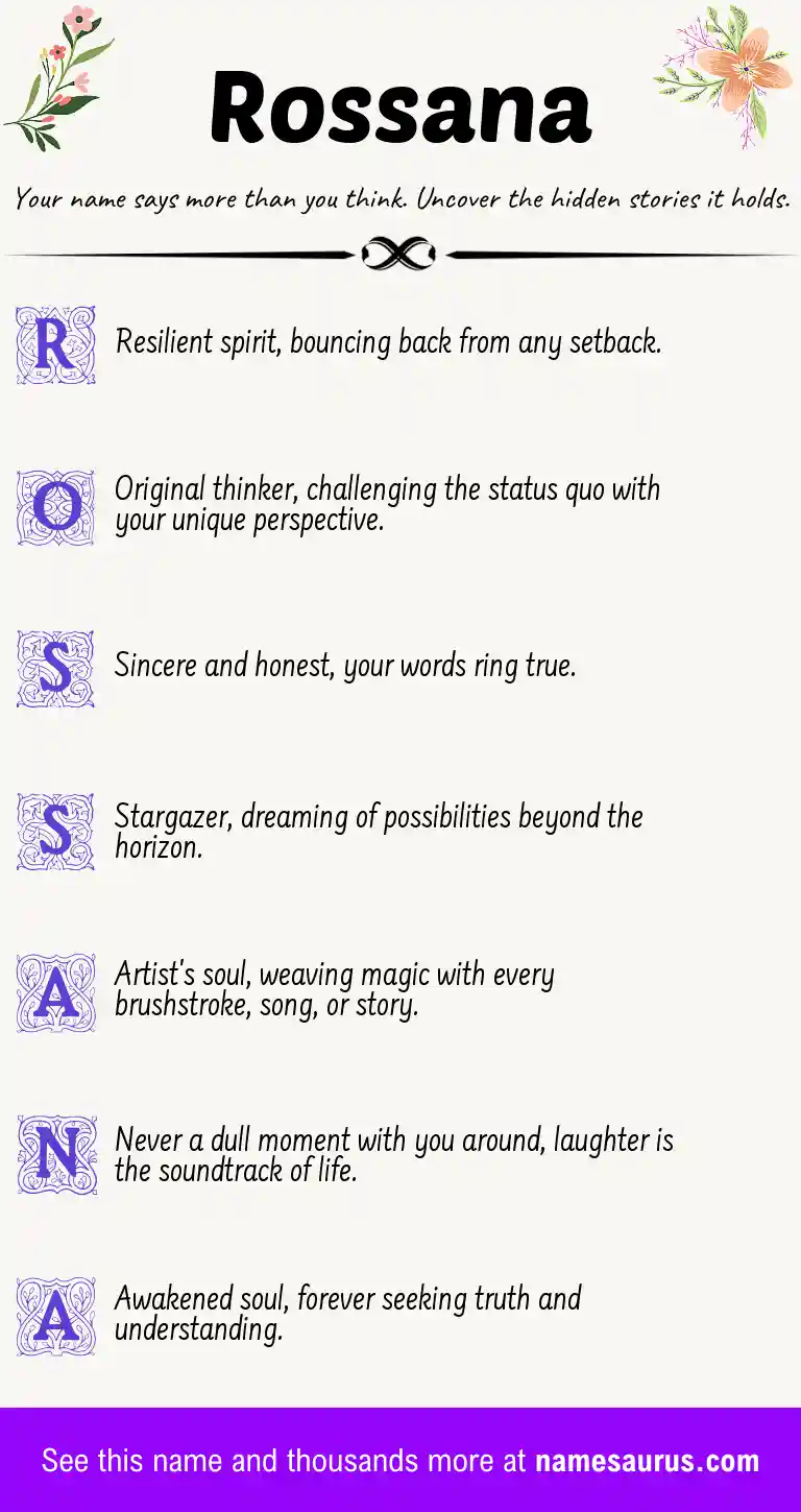 Acrostic poem about Rossana.