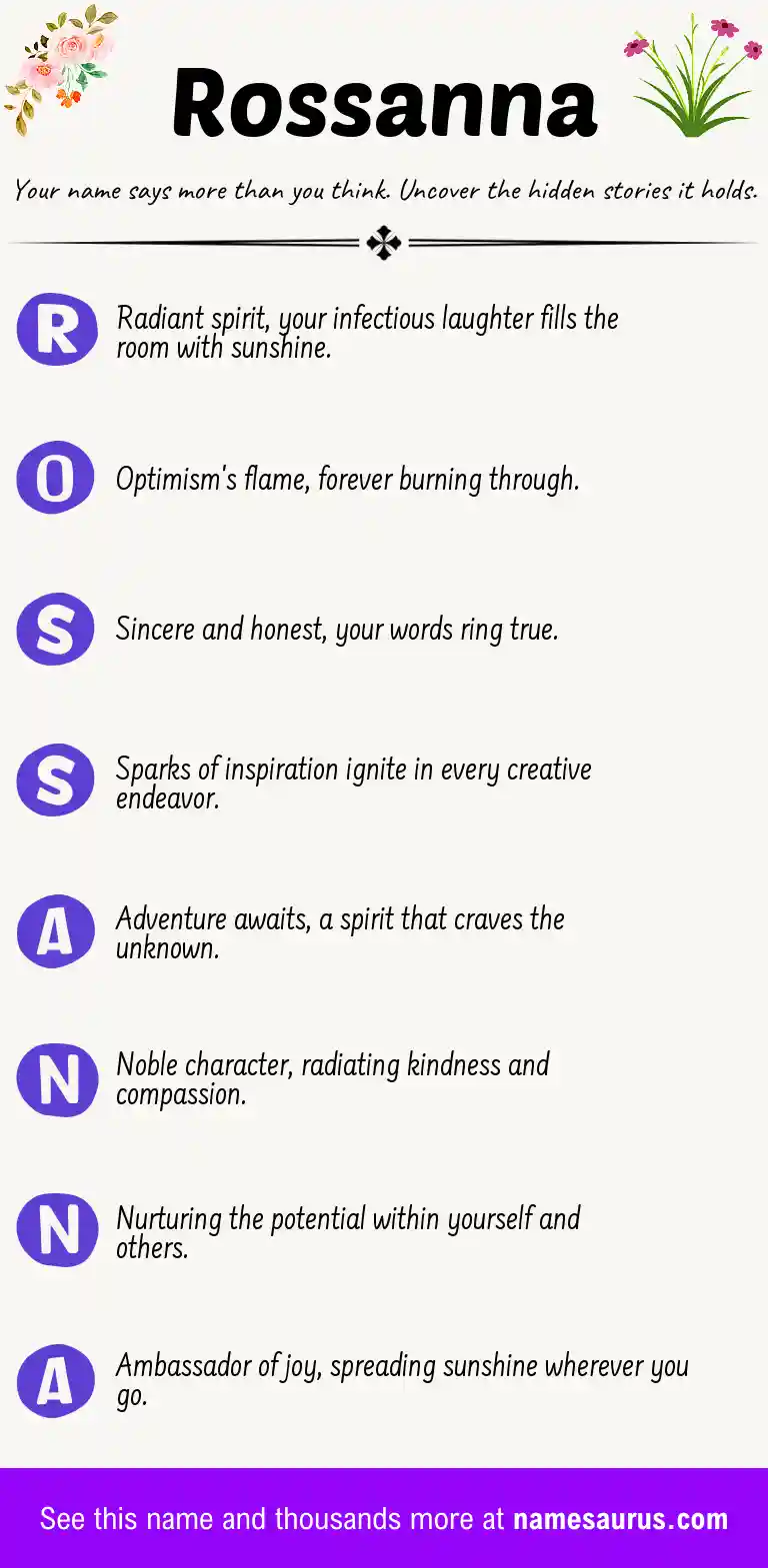 Acrostic poem about Rossanna.