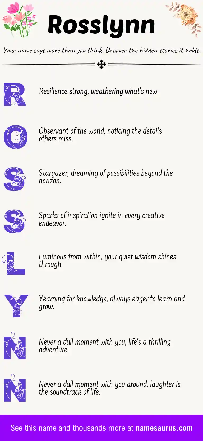 Acrostic poem about Rosslynn.