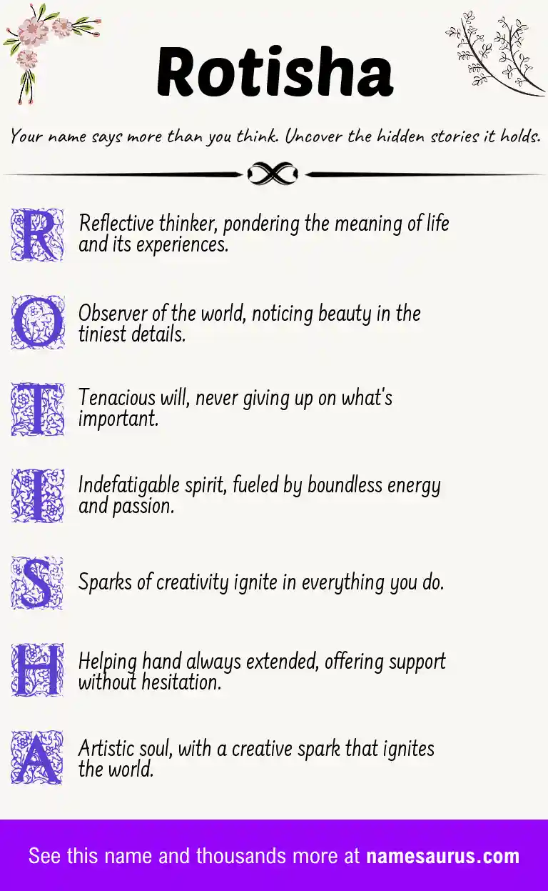 Acrostic poem about Rotisha.