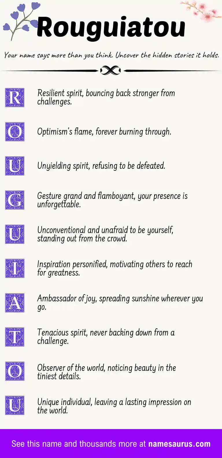 Acrostic poem about Rouguiatou.