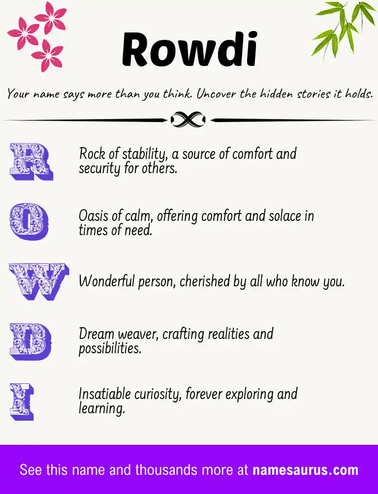 Acrostic poem about Rowdi.