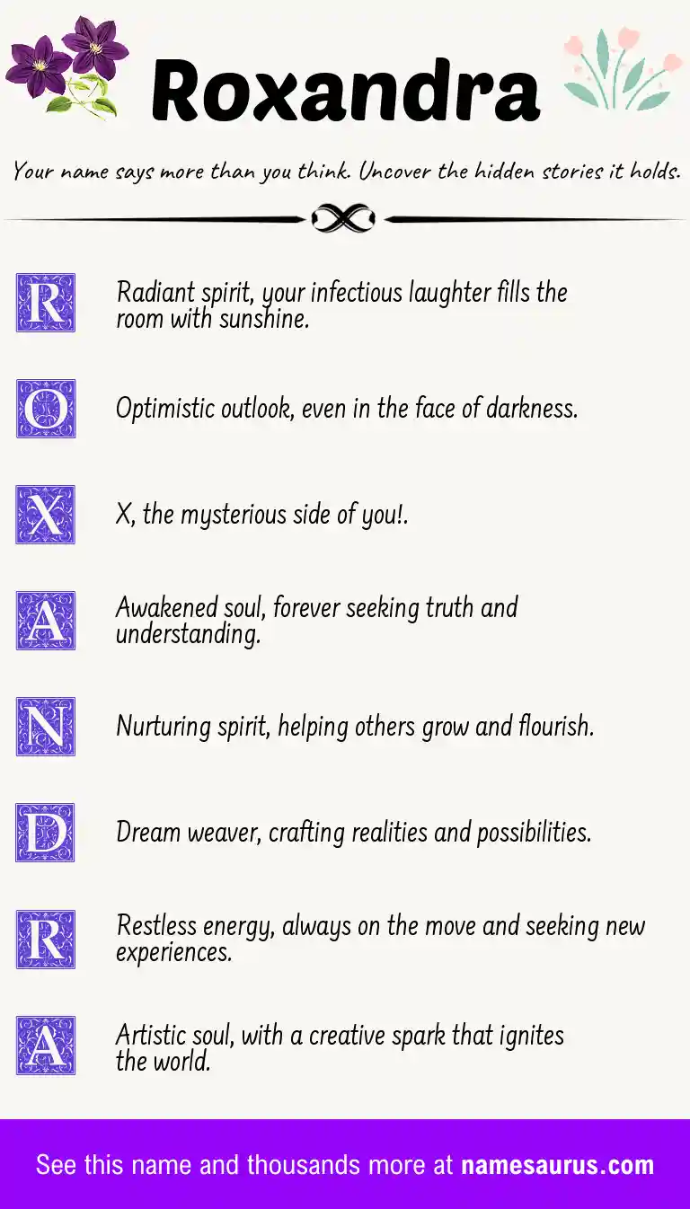 Acrostic poem about Roxandra.