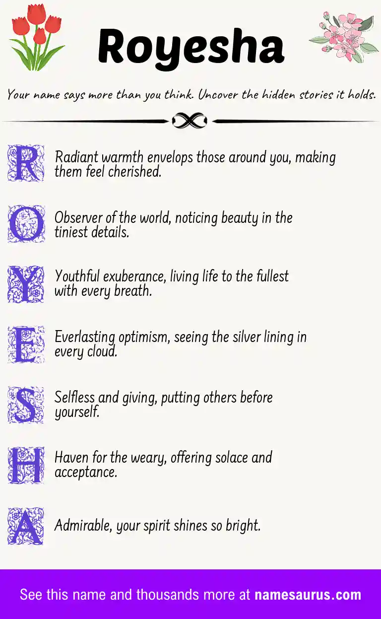 Acrostic poem about Royesha.