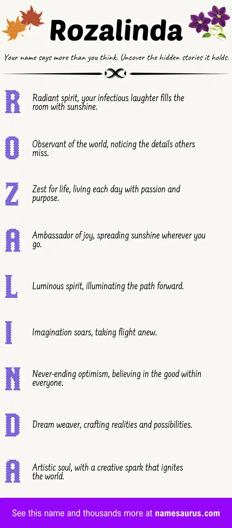 Acrostic poem about Rozalinda.