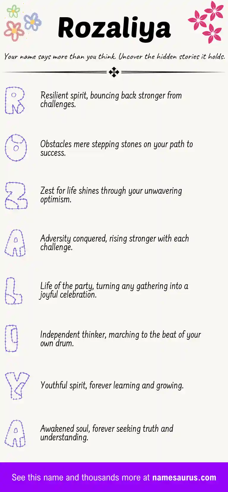 Acrostic poem about Rozaliya.