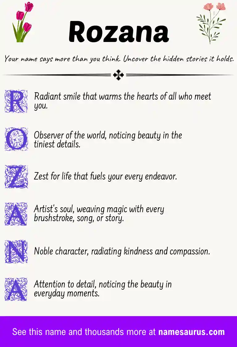 Acrostic poem about Rozana.