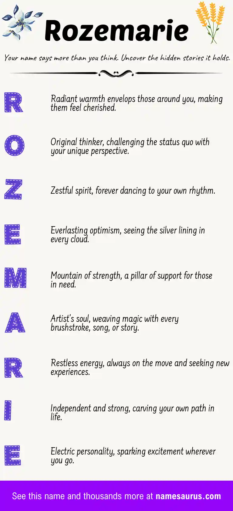 Acrostic poem about Rozemarie.