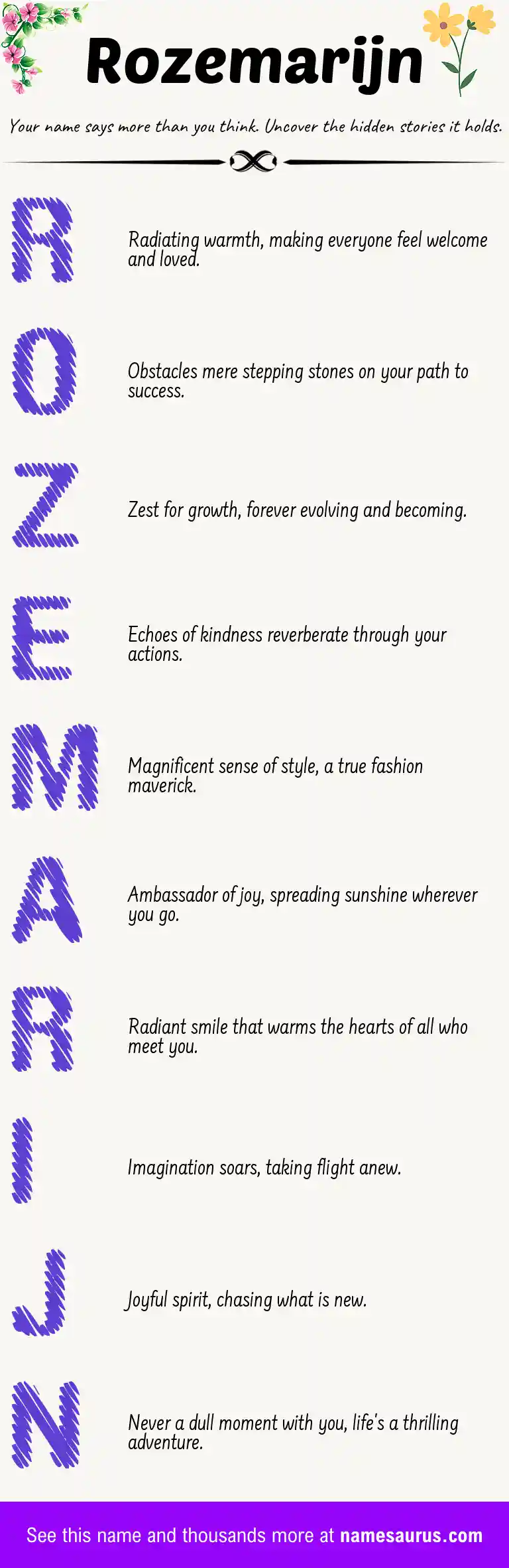 Acrostic poem about Rozemarijn.