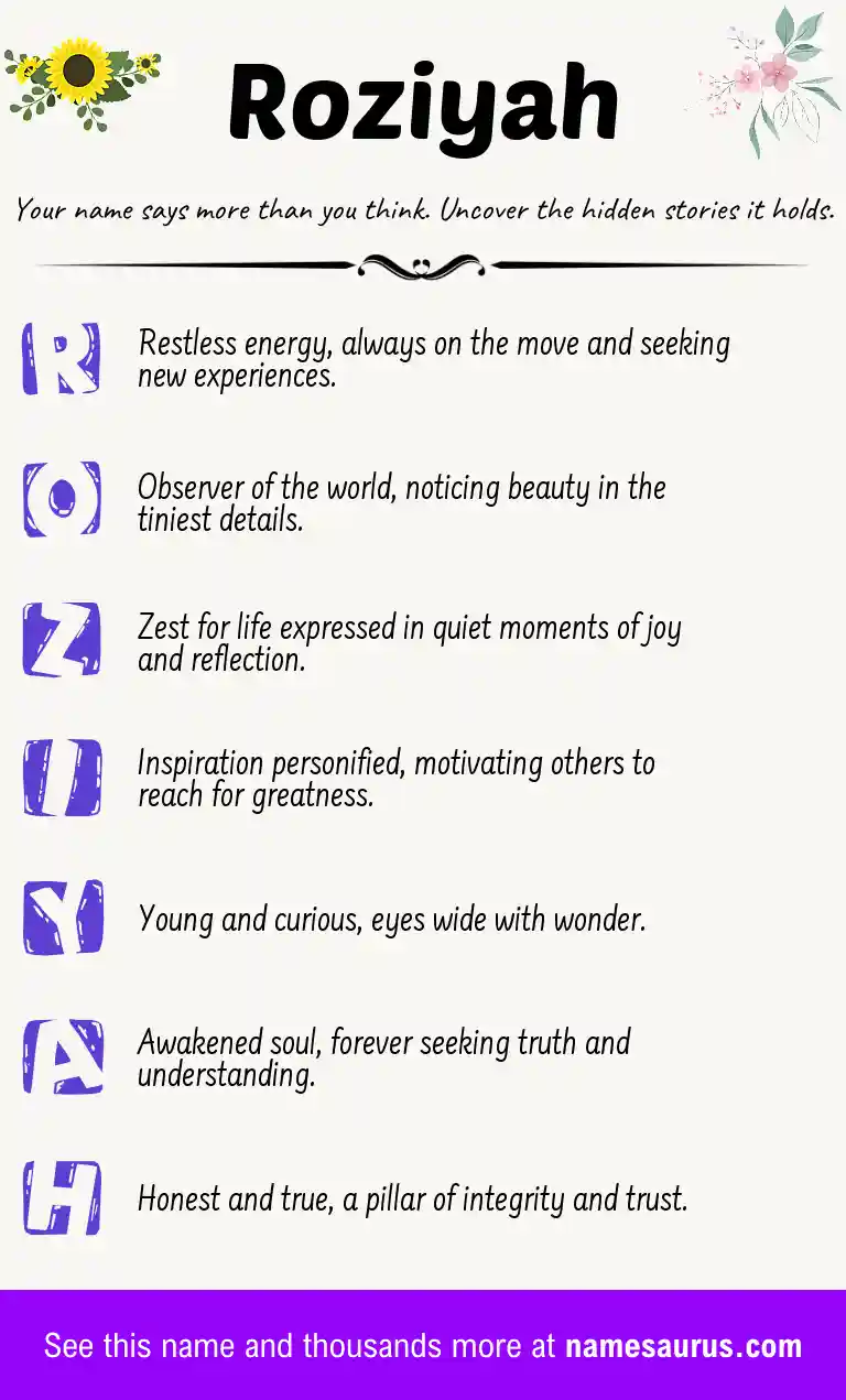 Acrostic poem about Roziyah.