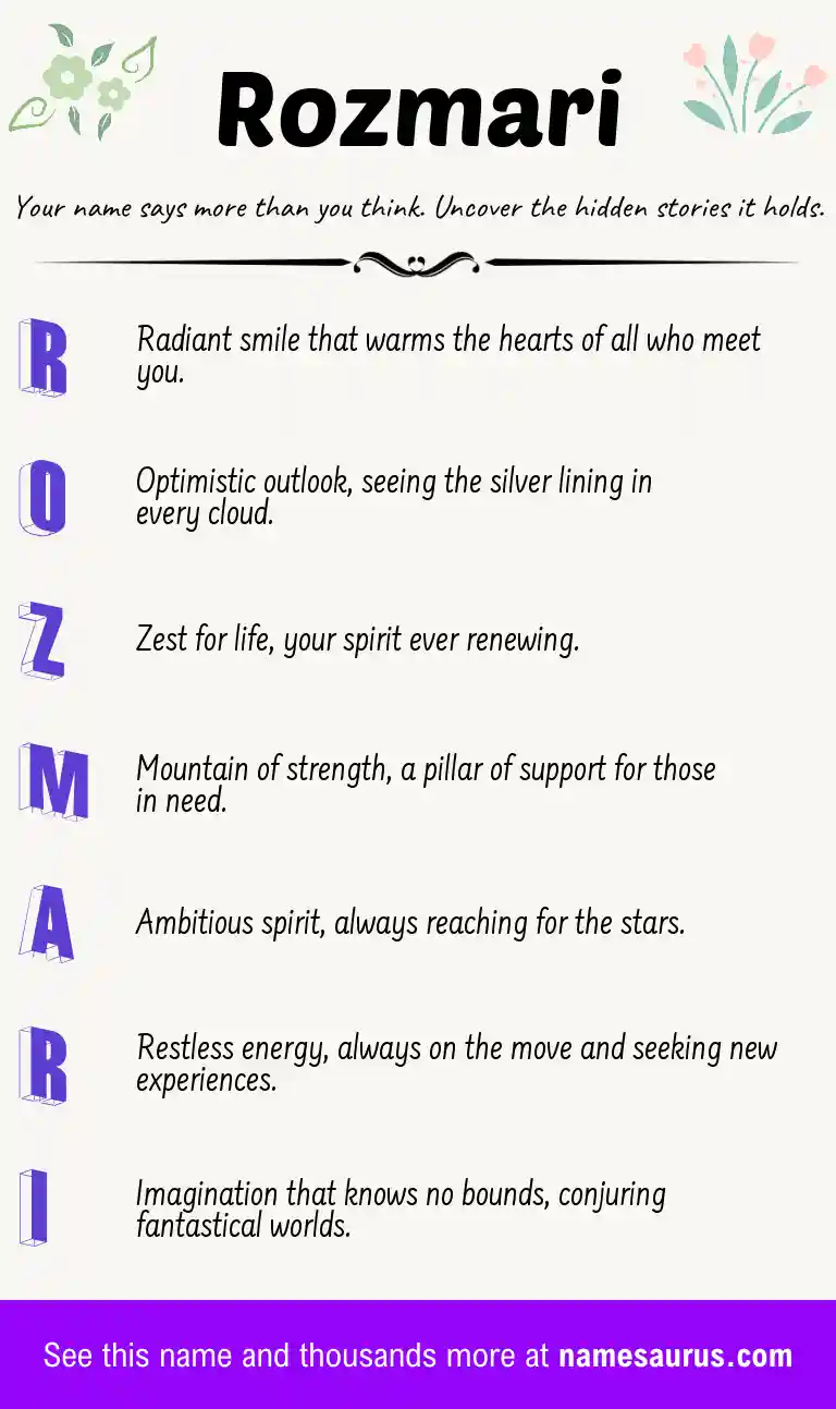 Acrostic poem about Rozmari.